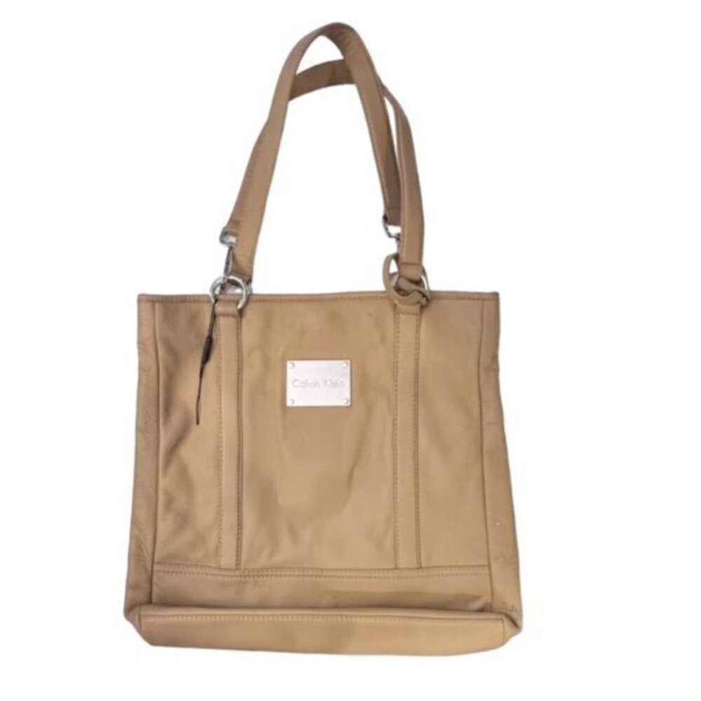 🎉SALE🎉 CALVIN KLEIN Camel Pebbled Leather Shoulder Tote Bag Large BOHO Preppy